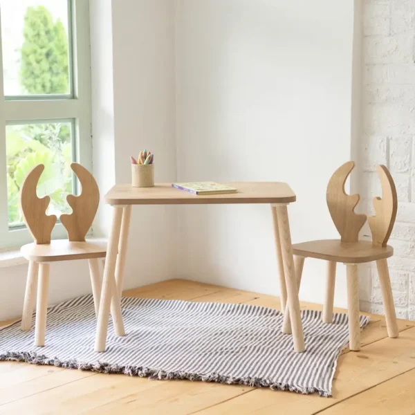Cozy Collections montessori dining set children Play table Children s table with 2 Chairs nordic deer 7