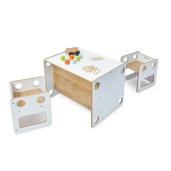 Cozy Collections montessori dining set children Play table Children s table with 2 Chairs nordic goldfinch 1