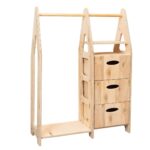 Montessori kinderkledingkast van natuurhout met lades en kledingroede - productafbeelding | Cozy Collections