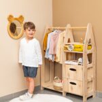 Montessori kinderkledingkast van natuurhout met lades en kledingroede - galeriefoto 3 | Cozy Collections