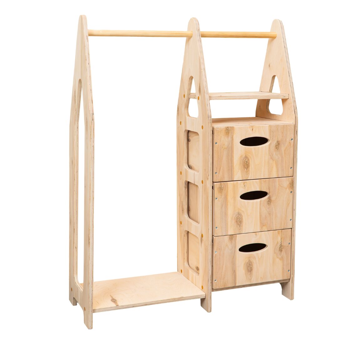 Montessori kinderkledingkast van natuurhout met lades en kledingroede - productafbeelding Montessori kinderkledingkast van natuurhout met lades en kledingroede - productafbeelding | Cozy Collections