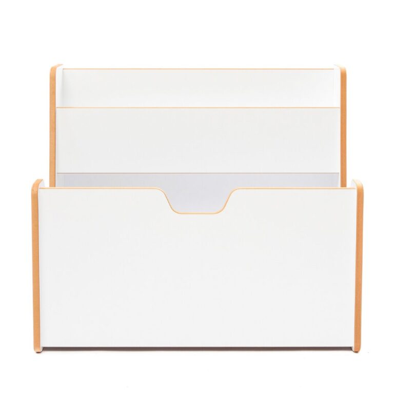 Bibliothèque Coffre à Jouets 2-en-1 Blanc – Meuble Montessori avec Porte-Livres et Poignées Transport | Cozy Collections