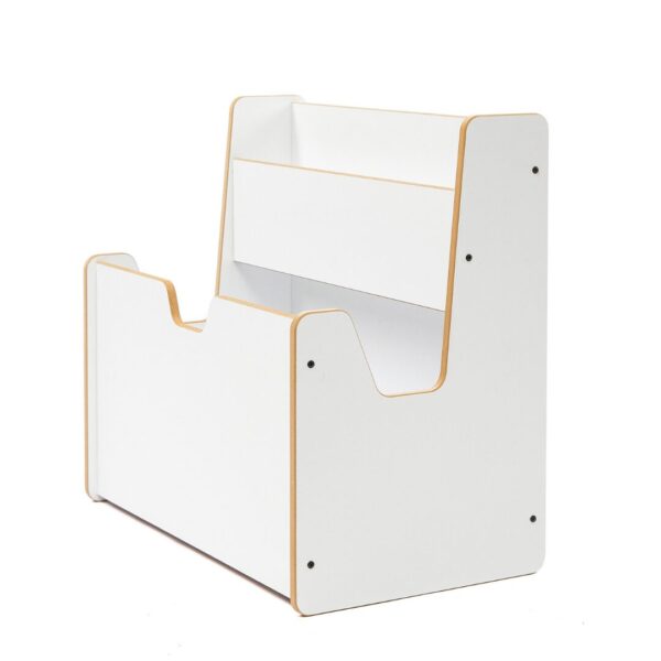 2-in-1 witte speelgoedkist en boekenrek | Montessori meubel met boeksteunen en grepen - productafbeelding | Cozy Collections