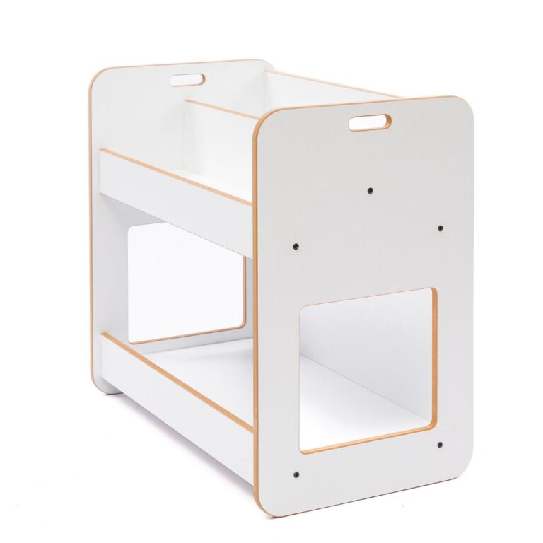 Bibliothèque Porte-Livres Dove 2 Niveaux Blanc – Design Scandinave avec Poignées Transport | Cozy Collections