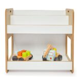 Dove boekenrek met 2 niveaus van natuurhout en wit met Montessori draaggrepen - galeriefoto 2 | Cozy Collections