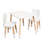 Tafelset met 2 stoeltjes wit konijn van natuurhout | Montessori - productafbeelding | Cozy Collections