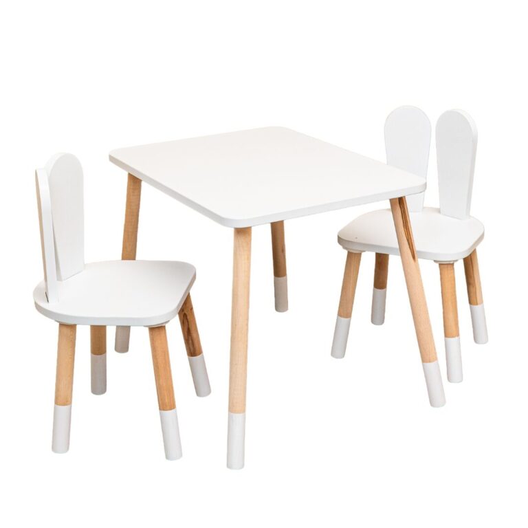 Ensemble Table et 2 Chaises Lapin Blanc en Bois Naturel | Montessori | Cozy Collections