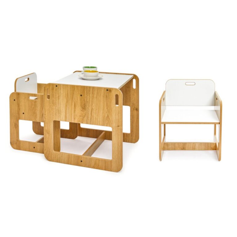 Ensemble Table et 2 Chaises Enfant en Bois Naturel et Blanc – Set Montessori Dove 2-4 Ans | Cozy Collections
