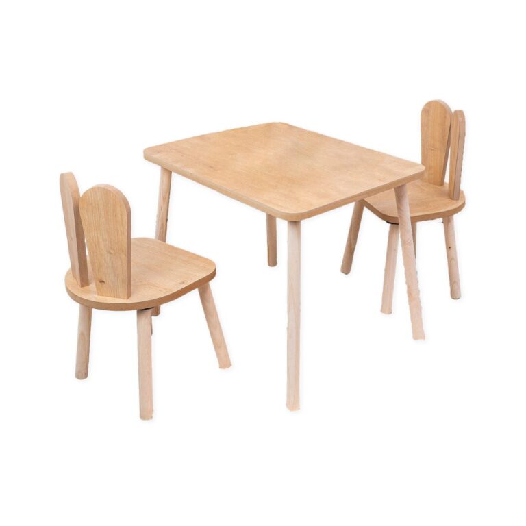 Ensemble Table et 2 Chaises Lapin en Bois Naturel | Design Bunny | Cozy Collections