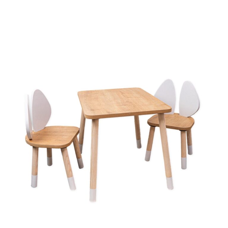 Ensemble Table et 2 Chaises Oreilles Lapin en Bois Naturel | Design Bunny | Cozy Collections