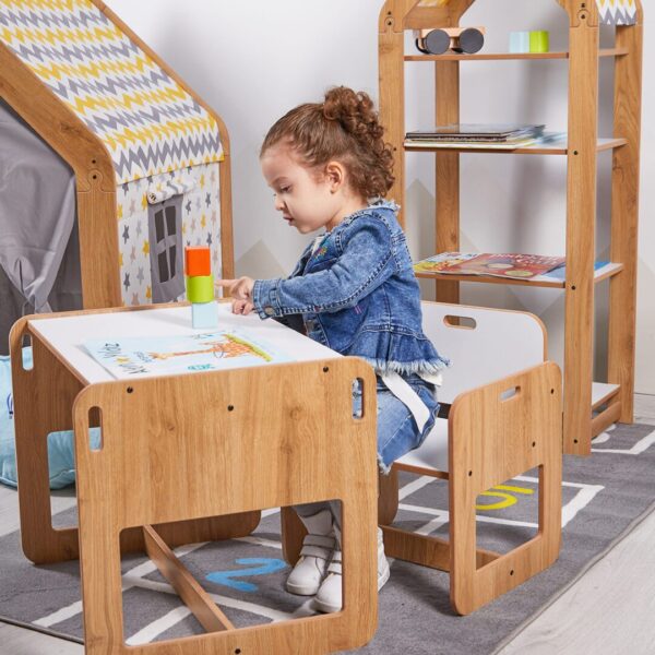 Ensemble Table et Chaise Enfant en Bois Naturel et Blanc – Set Montessori Dove 2-4 Ans | Cozy Collections