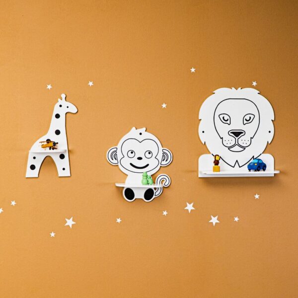 Kinderwandrek met 3 safaridieren van natuurhout | Leeuw, aap en giraffe - productafbeelding | Cozy Collections