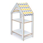 Witte huisjeskast met 2 niveaus | Montessori boekenrek met geel-wit chevrondak - productafbeelding | Cozy Collections