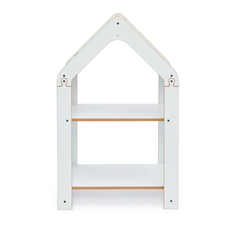Étagère Maison 2 Niveaux Blanc – Bibliothèque Montessori avec Toit Chevron Jaune et Blanc | Cozy Collections
