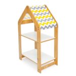 Huisjeskast met 2 niveaus van natuurhout | Montessori kinderboekenrek met stoffen dak - productafbeelding | Cozy Collections