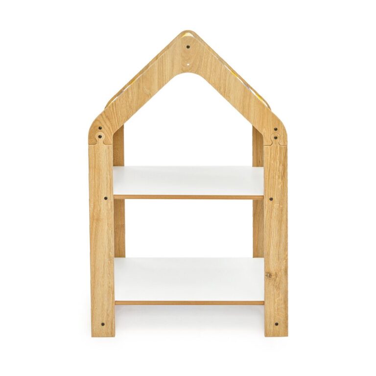 Étagère Maison 2 Niveaux en Bois Naturel – Bibliothèque Montessori Enfant avec Toit Textile | Cozy Collections
