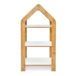 Huisjeskast met 3 niveaus van natuurhout en wit | Montessori boekenrek met geel chevrondak - galeriefoto 2 | Cozy Collections