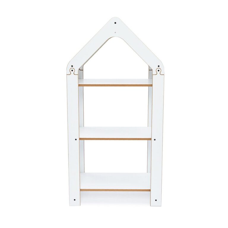 Hoge witte huisjeskast met 3 niveaus | Montessori boekenrek 100 cm met geel chevrondak - galeriefoto 1 | Cozy Collections