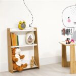 Crane wandrek met 3 niveaus van natuurhout en wit | Multifunctionele opberger - productafbeelding | Cozy Collections