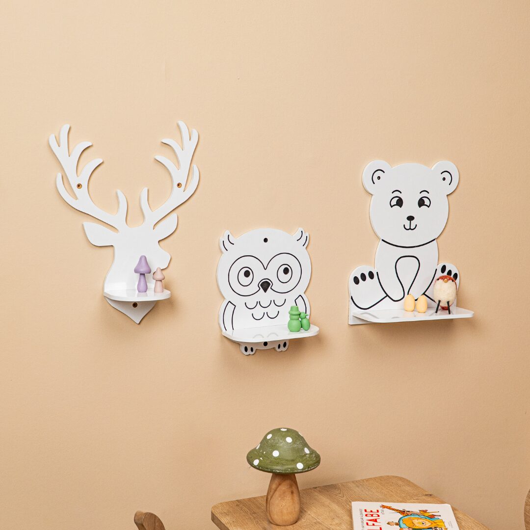 Kinderwandrek met 3 bosdieren van natuurhout | Beer, uil en hert - productafbeelding Kinderwandrek met 3 bosdieren van natuurhout | Beer, uil en hert - productafbeelding | Cozy Collections