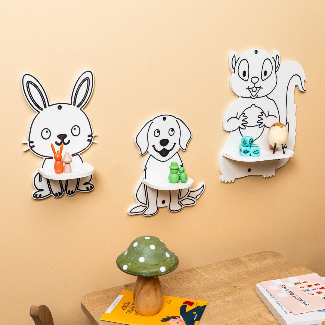 Kinderwandrek met 3 schattige dieren van natuurhout | Haas, hond en eekhoorn - productafbeelding Kinderwandrek met 3 schattige dieren van natuurhout | Haas, hond en eekhoorn - productafbeelding | Cozy Collections