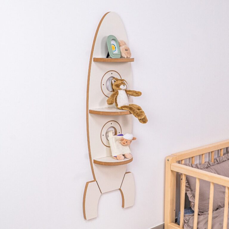 Étagère Murale Fusée en Bois Blanc et Naturel | 3 Étagères | Cozy Collections