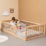 Lit Montessori Évolutif en Bois de Hêtre Naturel avec Barrière Amovible | Cozy Collections