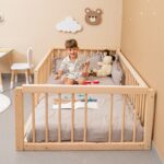 Lit Montessori Évolutif en Bois de Hêtre Naturel avec Barrière Amovible | Cozy Collections
