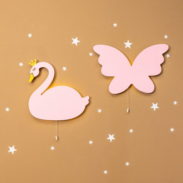 Veilleuses Murales LED Cygne Princesse & Papillon en Bois Peint à la Main | Cozy Collections