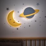 LED-wandlamp set maan & planeet van handgeschilderd hout | Ruimtethema - galeriefoto 4 | Cozy Collections