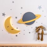 LED-wandlamp set maan & planeet van handgeschilderd hout | Ruimtethema - galeriefoto 5 | Cozy Collections