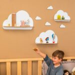Set van 3 witte wolkenwandrekken van hout | Kinderkamerdecoratie - productafbeelding | Cozy Collections
