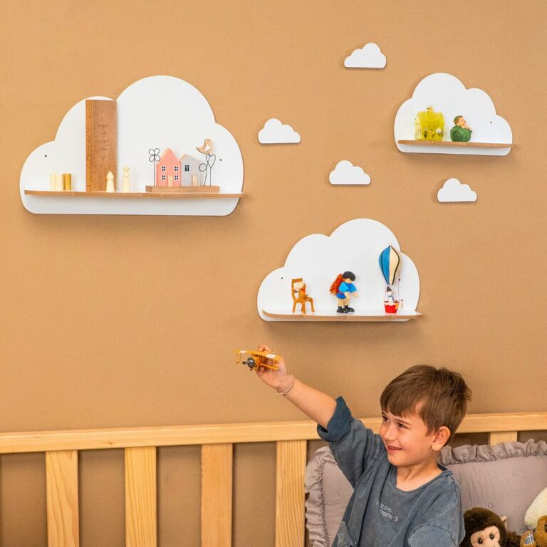 Set de 3 Étagères Murales Nuage en Bois Blanc | Décoration Chambre Enfant | Cozy Collections