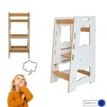 Montessori leertoren van wit en natuurhout | Verstelbaar opstapje voor 2-6 jaar - productafbeelding | Cozy Collections