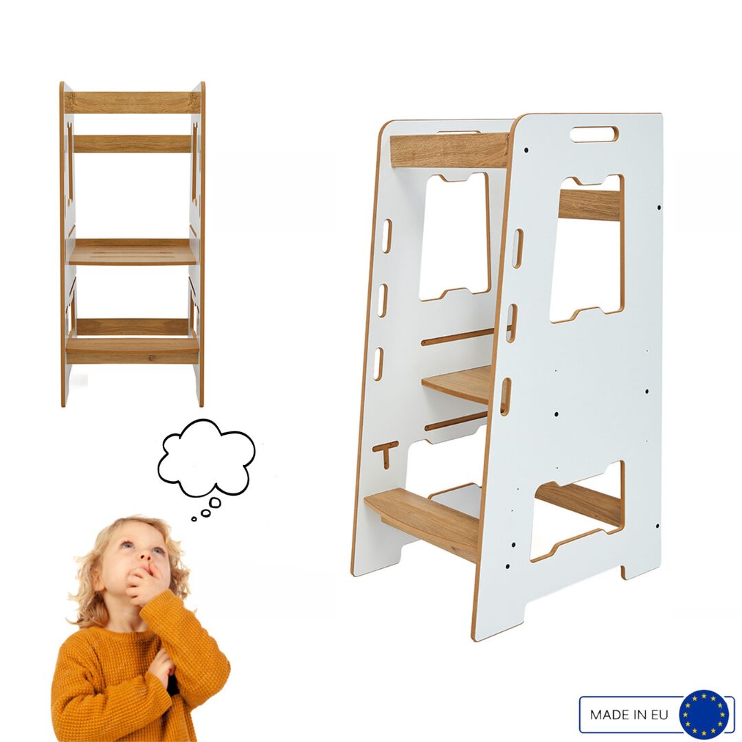 Montessori leertoren van wit en natuurhout | Verstelbaar opstapje voor 2-6 jaar - productafbeelding Montessori leertoren van wit en natuurhout | Verstelbaar opstapje voor 2-6 jaar - productafbeelding | Cozy Collections
