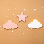 LED-wandlamp ster roze van natuurhout | Decoratieve kinderlamp - Trioset: ster + Witte wolk + Roze wolk - productafbeelding | Cozy Collections