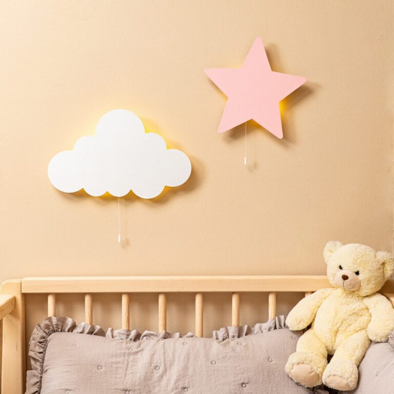 Veilleuse Étoile LED Murale Rose en Bois Naturel – Lampe Décorative Enfant | Cozy Collections