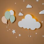 LED-wandlamp set met 3 luchtballonnen van handgeschilderd hout op batterij - Set Groene ballonnen + wolk - productafbeelding | Cozy Collections