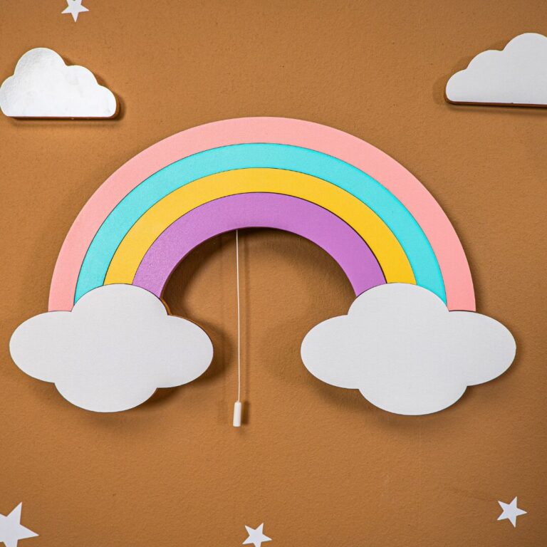 Veilleuse Murale LED Arc-en-Ciel avec Nuages en Bois Peint à la Main | 4 Couleurs Pastel | Cozy Collections