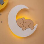 LED-wandlamp olifant op handgeschilderde houten maan - galeriefoto 5 | Cozy Collections