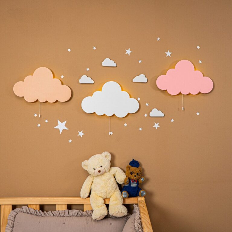 LED-wandlamp wolk van handgeschilderd hout in 3 pastelkleuren - galeriefoto 1 | Cozy Collections