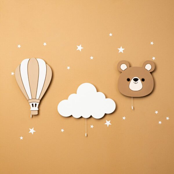 LED-wandlamp beer van handgeschilderd hout | Kawaii design - Complete set (3 delen) - productafbeelding | Cozy Collections
