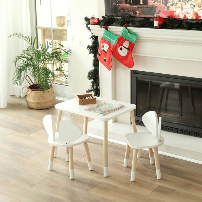 Ensemble Table et 2 Chaises Enfant Blanc et Bois | Design Puppy Oreilles Chien | Cozy Collections