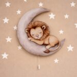 Veilleuse Murale LED Lion Endormi sur la Lune | Chambre Bébé |  Lampe Décorative Chambre Enfant à Piles