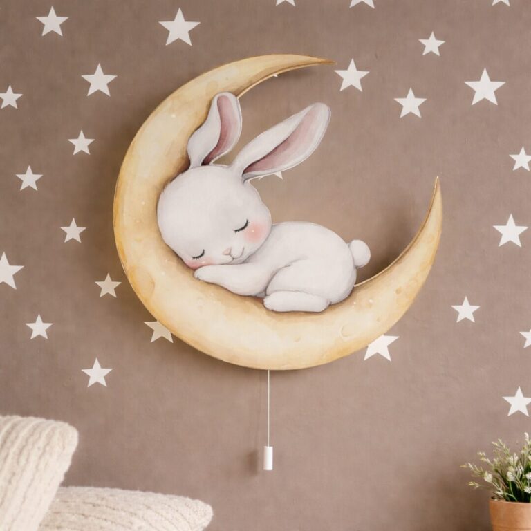 Veilleuse Murale Enfant Lapin Endormi sur la Lune | Chambre Bébé | Cozy Collections