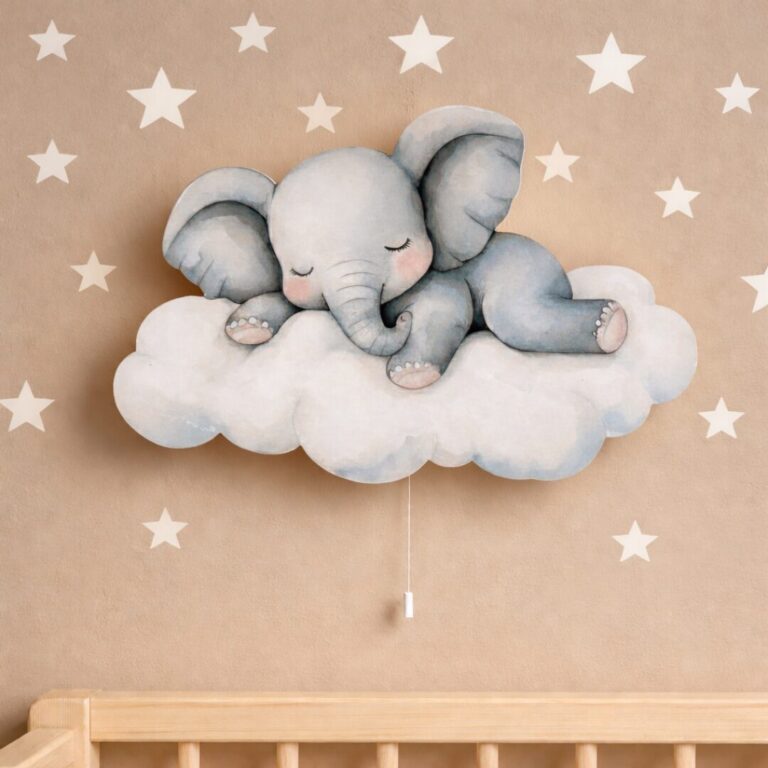 Veilleuse Murale Enfant Éléphant Endormi sur Nuage | Lampe LED Bébé | Cozy Collections