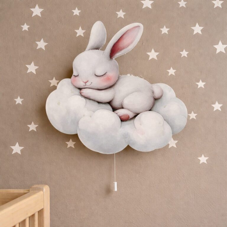 Veilleuse Murale Enfant Lapin sur Nuage | Lampe LED Bébé Chambre | Cozy Collections