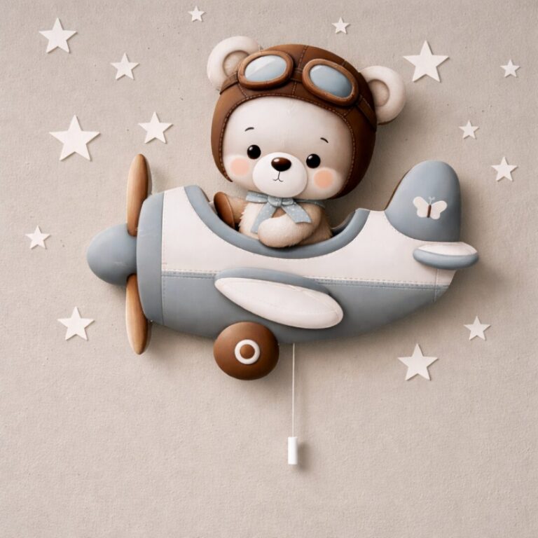 Veilleuse Murale Ours Pilote dans son Avion | LED Chambre Bébé | Cozy Collections