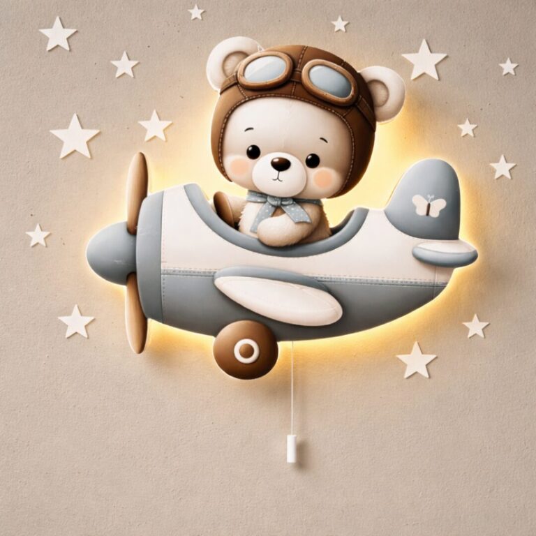 Veilleuse Murale Ours Pilote dans son Avion | LED Chambre Bébé | Cozy Collections