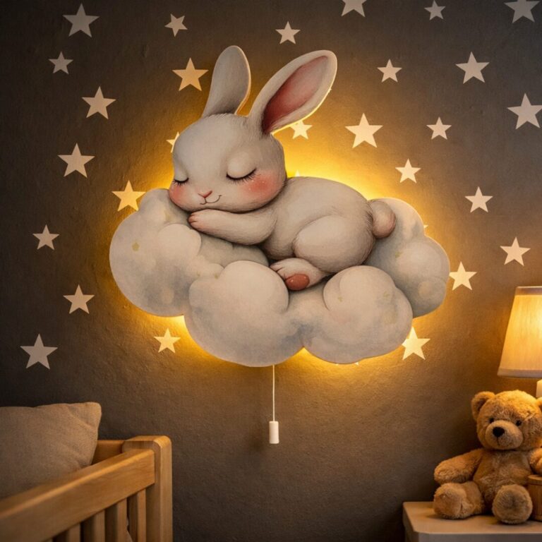 Veilleuse Murale Enfant Lapin sur Nuage | Lampe LED Bébé Chambre | Cozy Collections